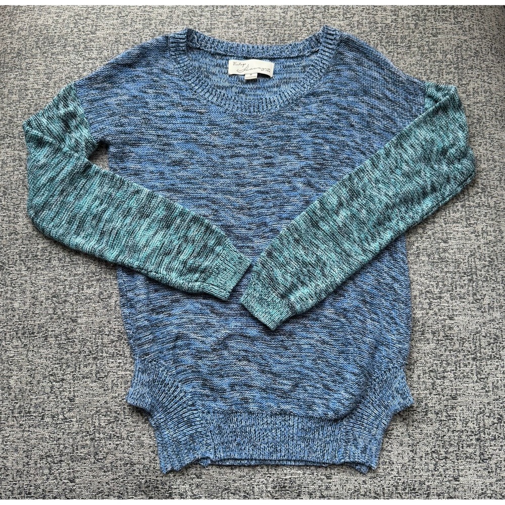 Vintage Havana Sweater Women's M Blue Teal Colorblock Knit Crewneck Cotton Blend